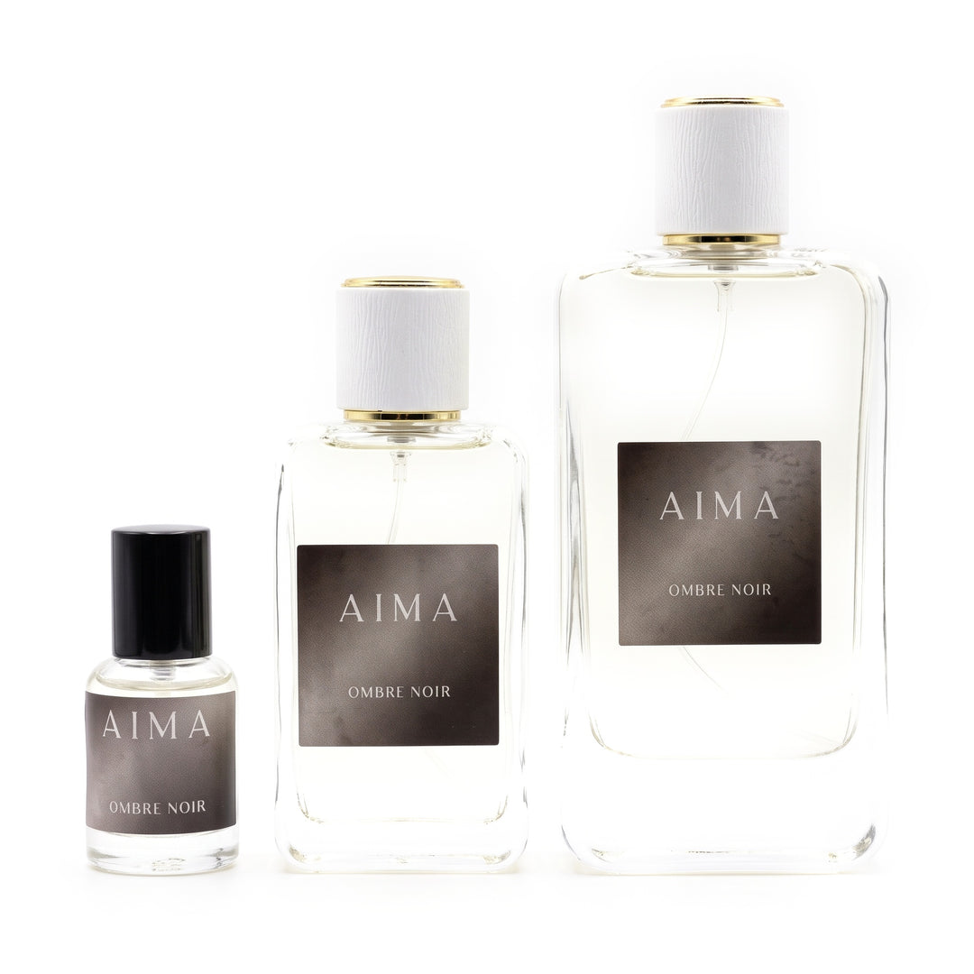 AIMA Ombre Noir perfume 10ml, 50ml and 100ml bottles