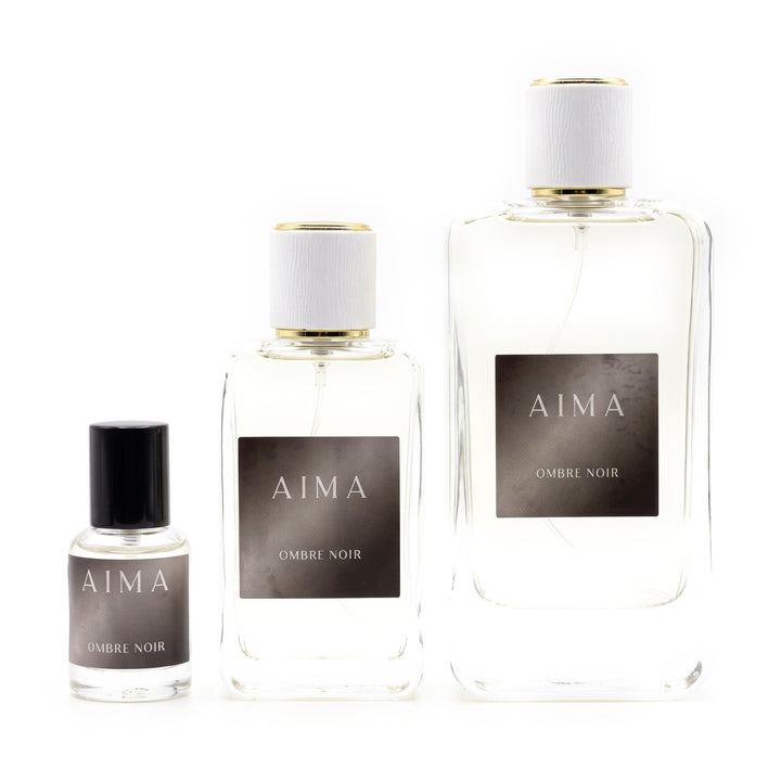AIMA Ombre Noir perfume 10ml, 50ml and 100ml bottles